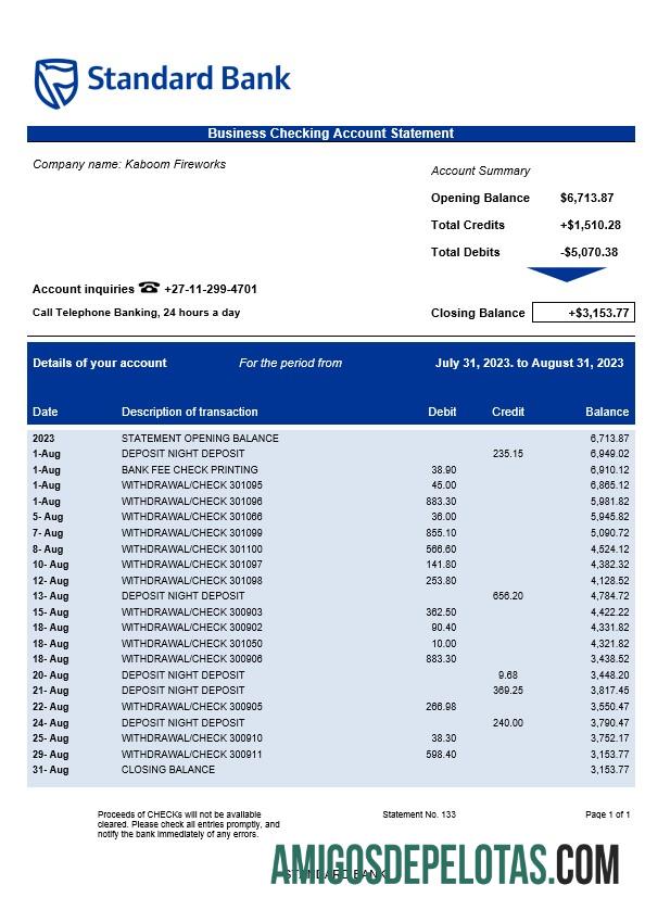 Imprimível Padrão da Organização Bancária Modelo Word e PDF